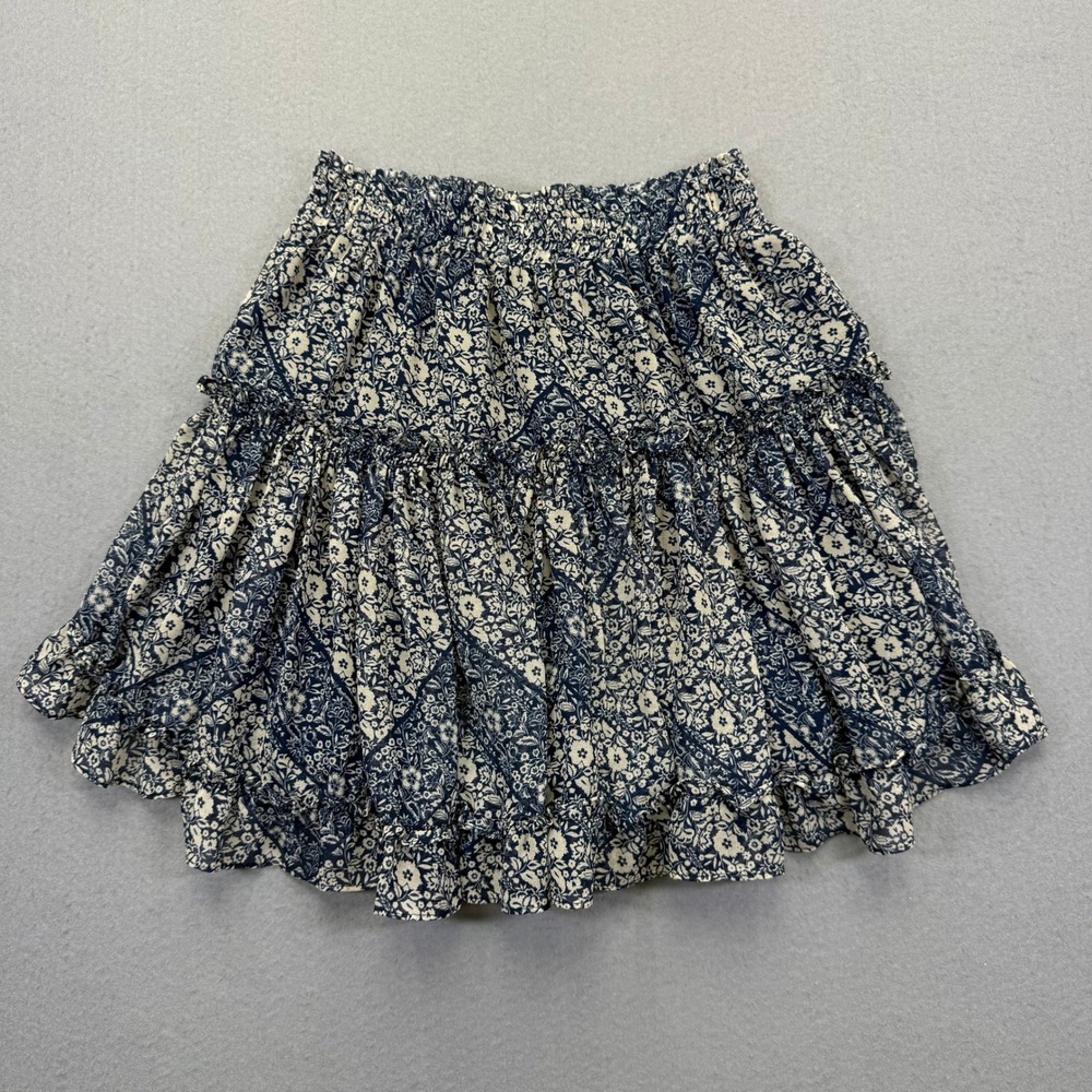 MISA Los Angeles Navy Blue Floral Ruffled Mini Skirt XS Viscose Made in USA